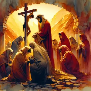The Crucifixion reflection: stand at Golgotha with Mary and John, and pray the Scriptural Rosary for this Sorrowful Mystery.