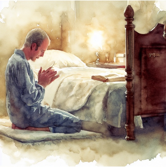 WC Man praying w bed