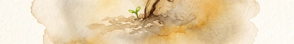 A soft watercolor strip in warm earth tones, cropped from the seedling illustration above