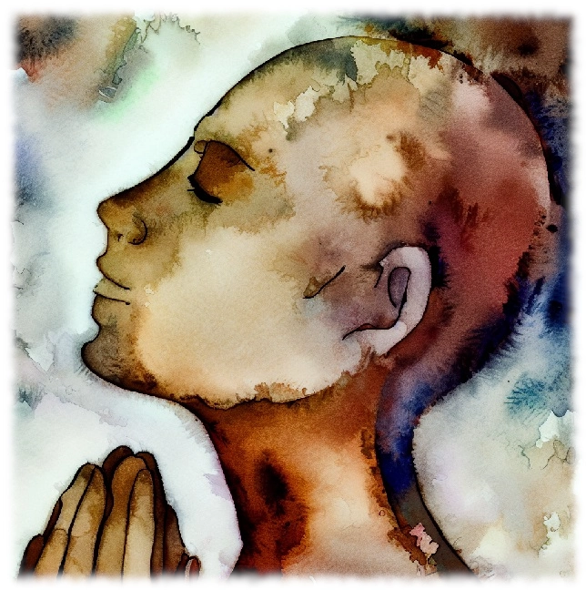 A watercolor of a head in meditation. A watercolor of a head in meditation.