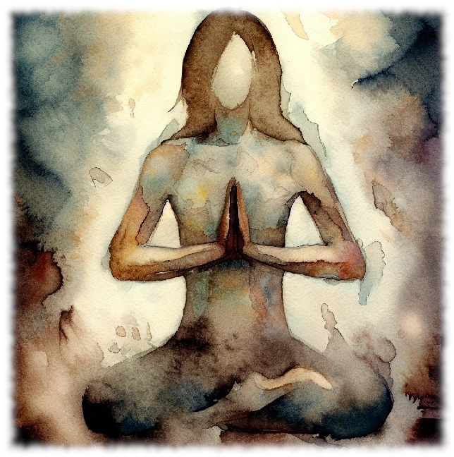 A watercolor of a woman in meditation.