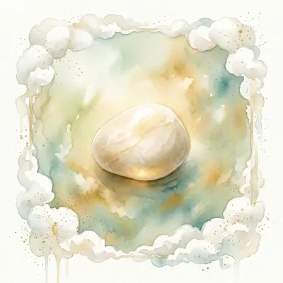 A watercolor image of a pure white smooth stone pearl like.