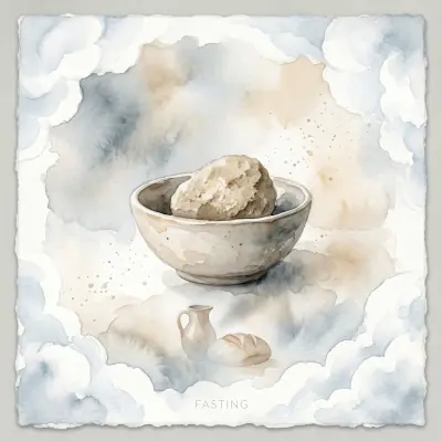 A watercolor image of a stone in a bowl representing fasting. A watercolor image of a stone in a bowl representing fasting.