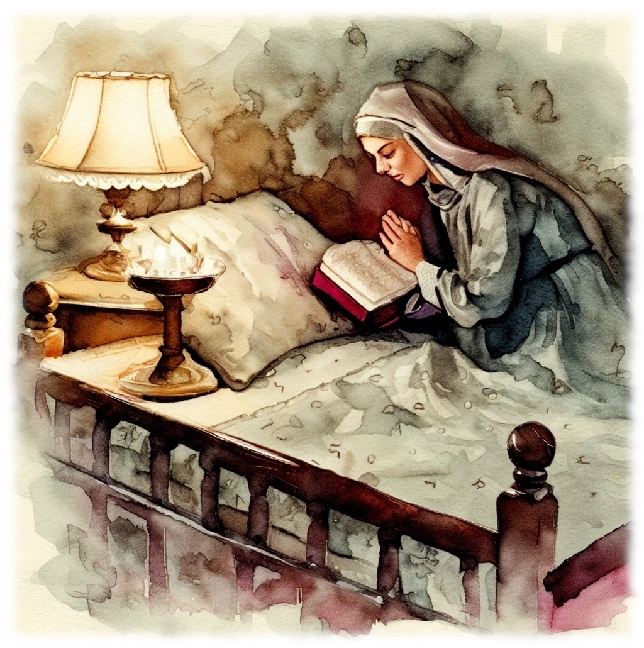 A woman kneeling side of bed