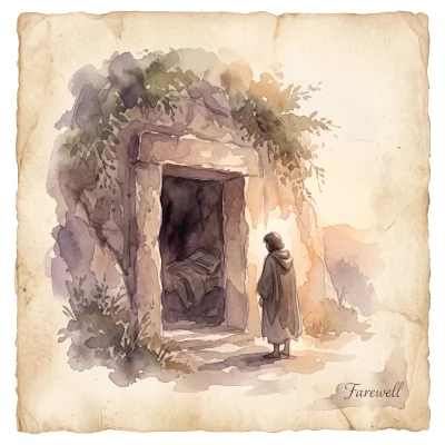 Watercolor of the tomb of Jesus at the moment of burial