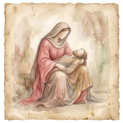 Watercolor of the Pieta, Mary holding the body of Jesus