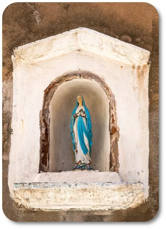 Mary keeping vigil in prayer while Jesus suffers in the garden