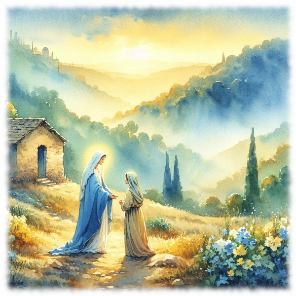 Mary greeting her cousin Elizabeth at the Visitation