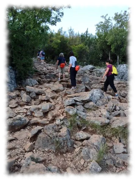 This photo show my pilgrim group making their way up cross mountain.