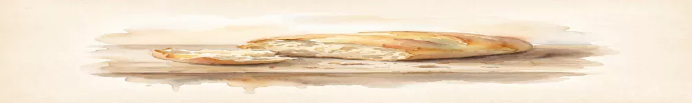 A soft watercolor strip in warm earth tones, cropped from the bread illustration above
