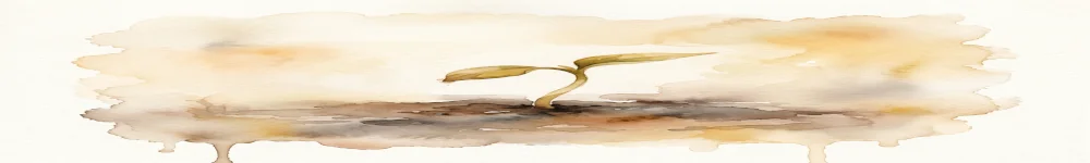 A soft watercolor strip in warm earth tones, cropped from the seedling illustration above