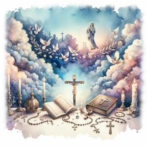 A watercolor a scene of holy items.